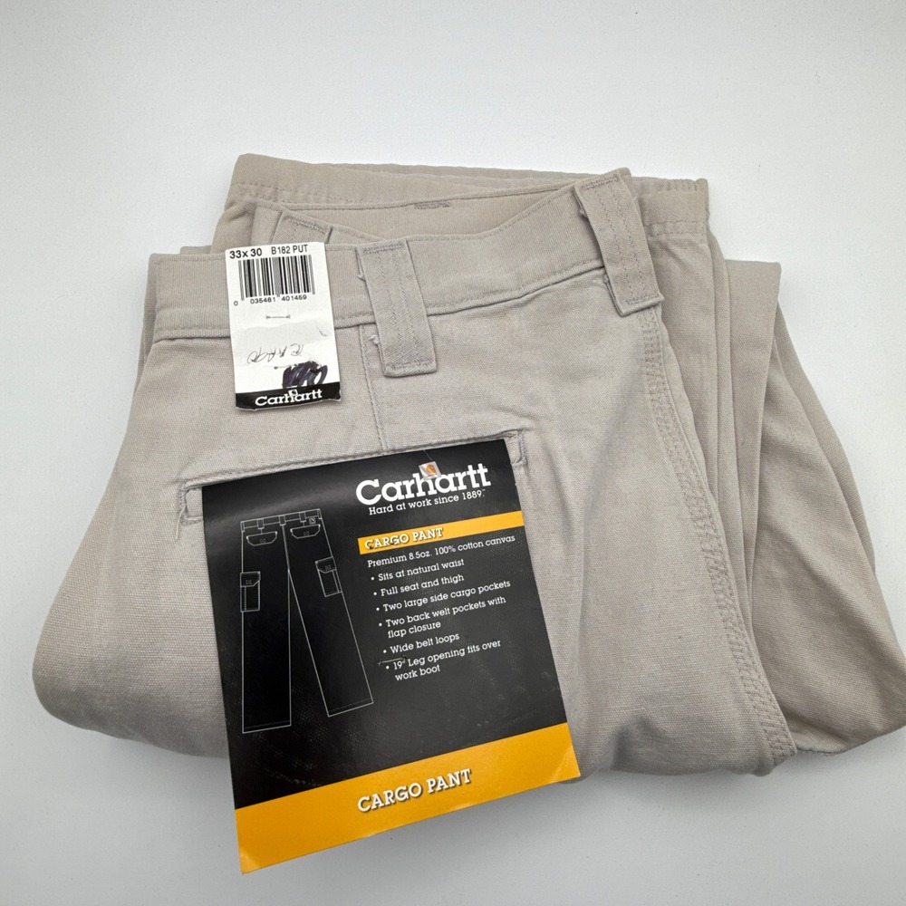 Carhartt B182 PUT Cotton Canvas Cargo‎ Pant 33x30 Dungaree Fit Putty Tan NWT